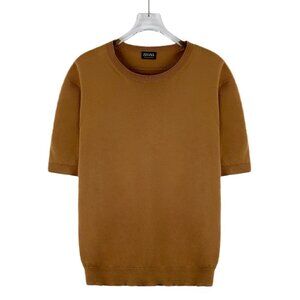 KM0917 Zegna dark brown cotton round neck short-sleeved T-shirt size 48